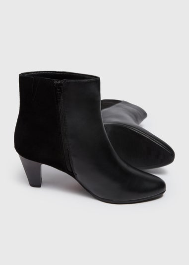 Black Leather Almond Toe Heeled Boots