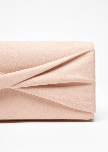 Quiz Pink Faux Suede Twist Clutch Bag