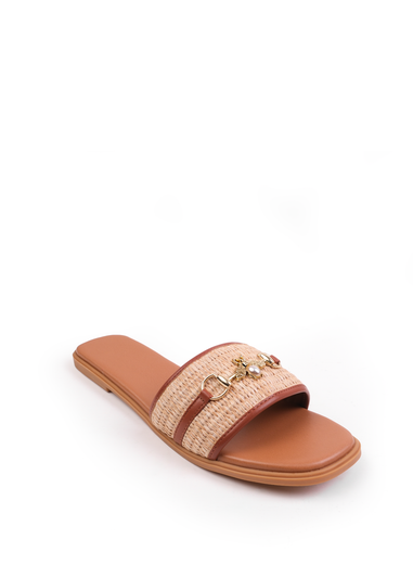 Where's That From Tan PU Harmony Straw Detail Strap Sandals