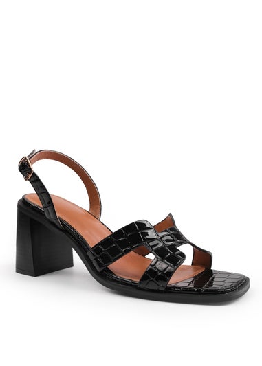 Where's That From Black Croc Patent Stylite Strappy Block Heel Sandals