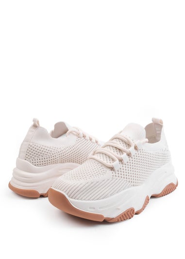 Where's That From Beige Knit Whisper Chunky Sole Trainers