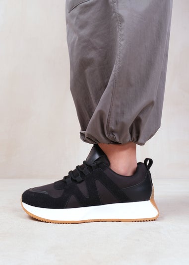 Where's That From Black PU with Suede Detail Runner Trainers