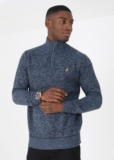 Brave Soul Navy Quarter Zip Knitted Jumper
