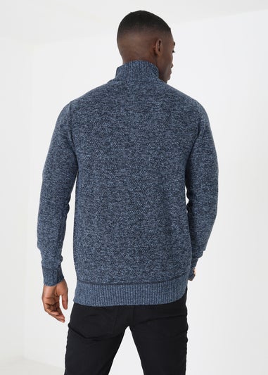 Brave Soul Navy Quarter Zip Knitted Jumper