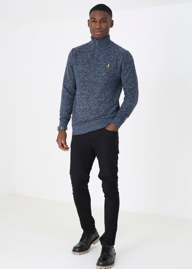 Brave Soul Navy Quarter Zip Knitted Jumper