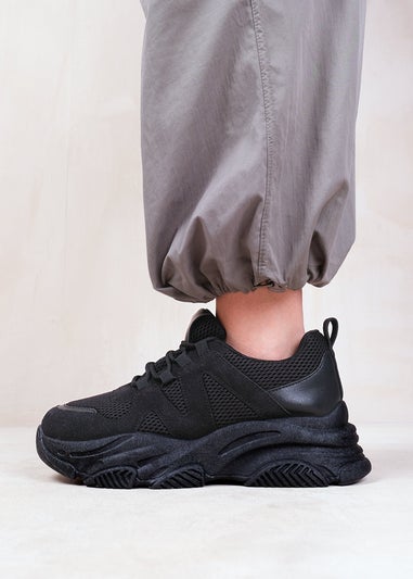 Where's That From Black Chunky Sole Mesh Trainers