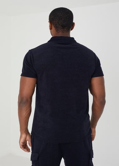Brave Soul Navy Short Sleeve Towelling Open Collar Polo Shirt