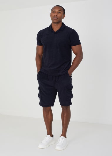 Brave Soul Navy Short Sleeve Towelling Open Collar Polo Shirt