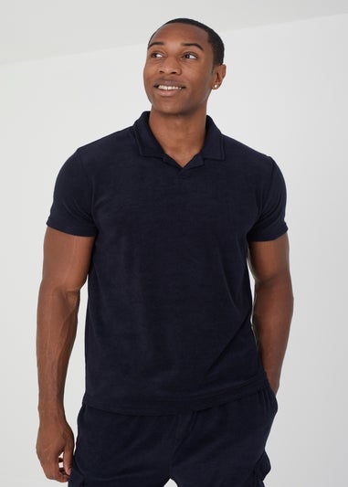 Brave Soul Navy Short Sleeve Towelling Open Collar Polo Shirt