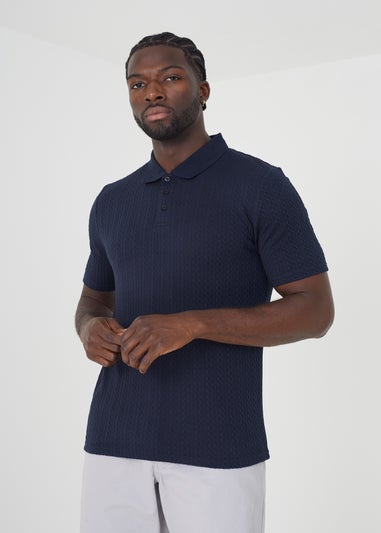 Brave Soul Navy Karo Short Sleeve Polo Shirt