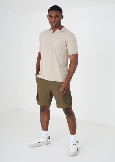 Brave Soul Sand Dominican Short Sleeve Jacquard Trim Polo Shirt