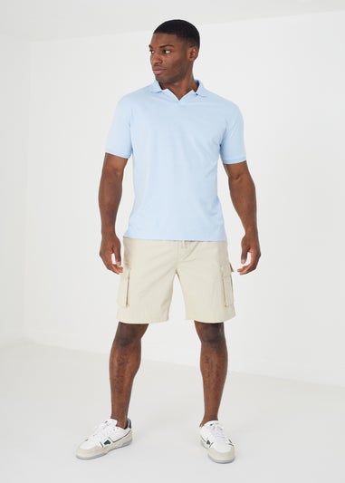 Brave Soul Light Blue Dominican Short Sleeve Jacquard Trim Polo Shirt
