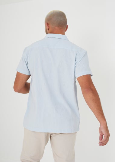 Brave Soul Pale Blue Luca Short Sleeve Fine Stripe Revere Collar Shirt