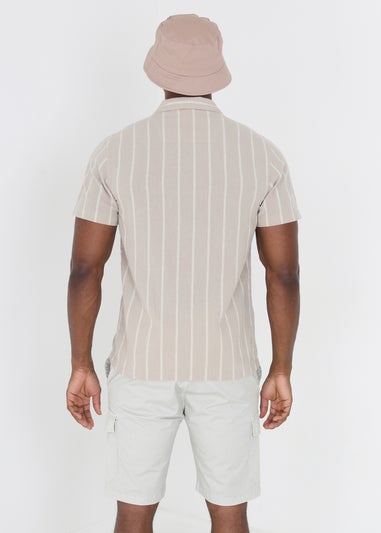 Brave Soul Stone Gogh Cotton Short Sleeve Stripe Shirt With Linen