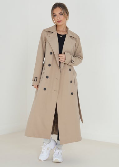 Brave Soul Stone Double-Breasted Longline Trench Coat