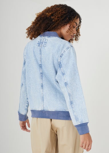 Brave Soul Light Blue Ruched Sleeve Oversized Bomber Jacket