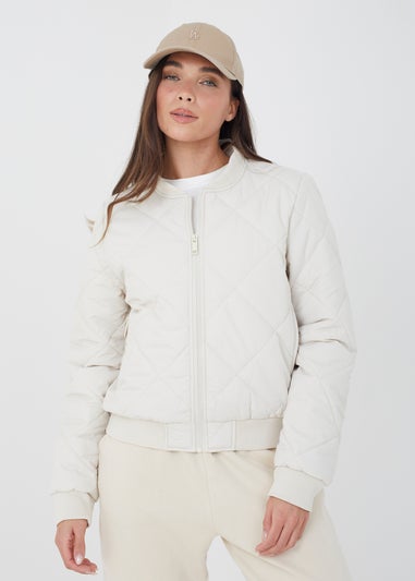 Brave Soul Cream Kajal Diamond Quilted Bomber Jacket