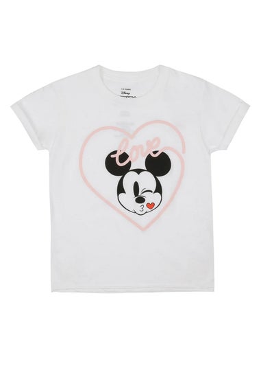 Disney Girls White Mickey Mouse Kiss T-Shirt (7-13yrs)