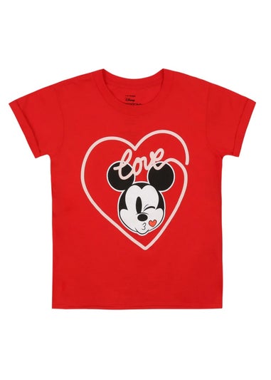 Disney Girls Red Mickey Mouse Kiss T-Shirt (7-13yrs)