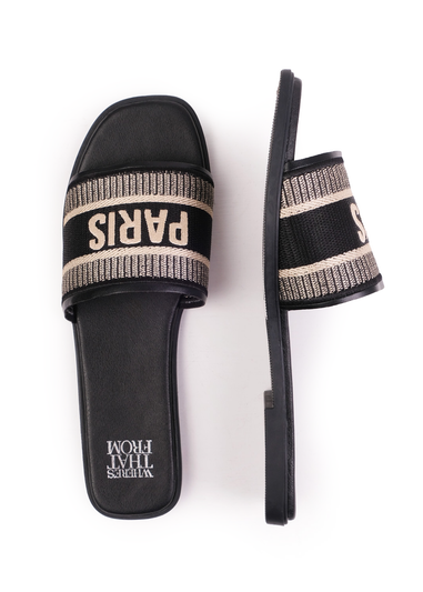 Where's That From Black PU Candour Textile Strap Sandals