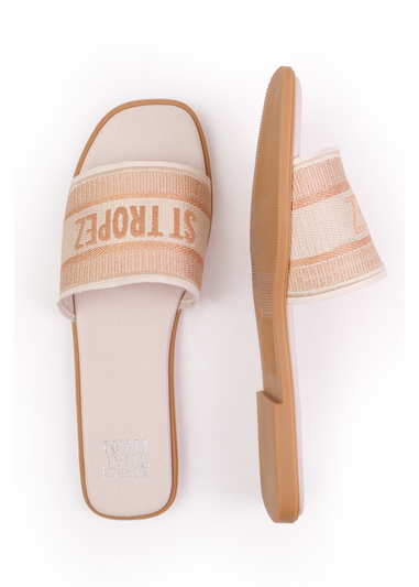 Where's That From Cream PU Candour Textile Strap Sandals