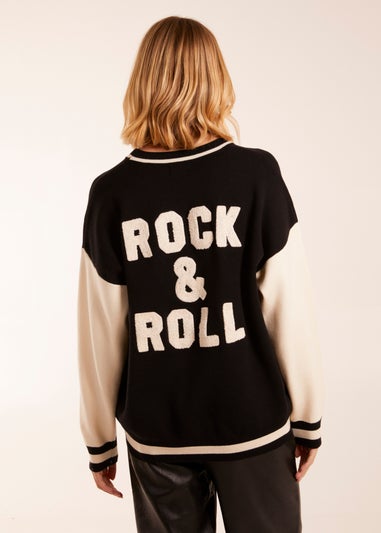 Blue Vanilla Black Rock & Roll Slogan Round Neck Sweatshirt