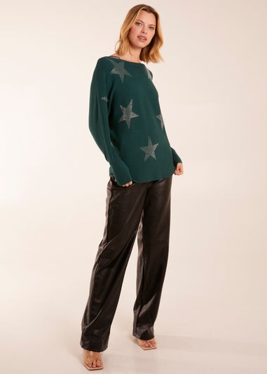 Blue Vanilla Green Diamante Star Batwing Jumper