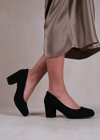 Where's That From Black Suede Melrose Block Heel Court Shoes