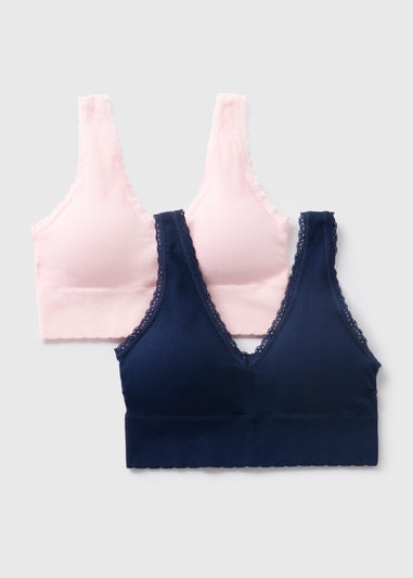 2 Pack Seamless Navy & Pink Crop Top Bras