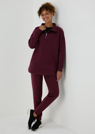 Souluxe Burgundy Scuba Half Zip Top