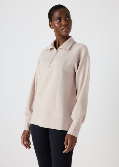 Souluxe Stone Ribbed Half Zip Jumper