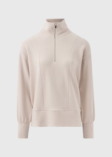 Souluxe Stone Ribbed Half Zip Jumper