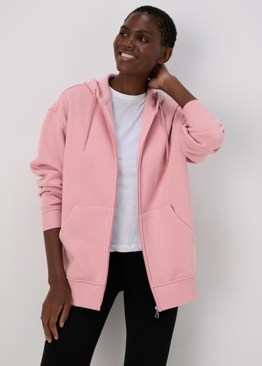 Pink Longline Zip Up Hoodie