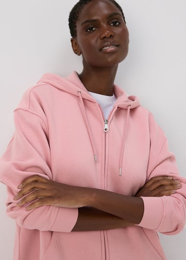 Pink Longline Zip Up Hoodie