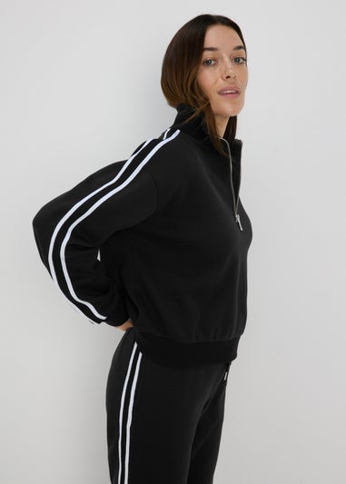 Black Half Zip Arm Stripe Sweatshirt