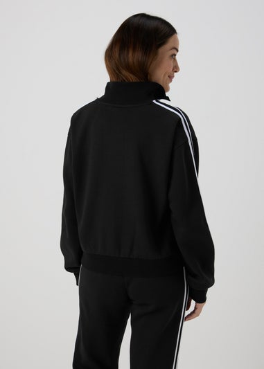 Black Half Zip Arm Stripe Sweatshirt