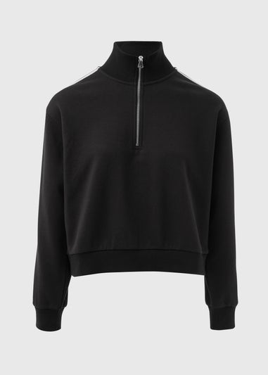 Black Half Zip Arm Stripe Sweatshirt