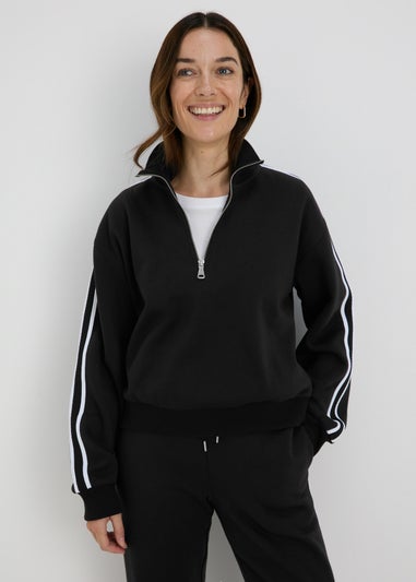 Black Half Zip Arm Stripe Sweatshirt