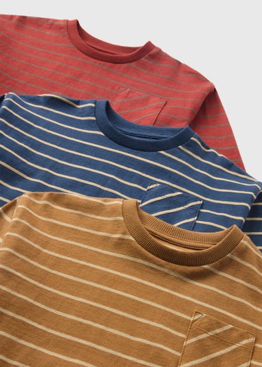 3 Pack Boys Navy Striped Long Sleeve T-Shirts (1-7yrs)