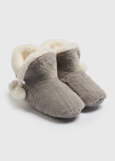 Grey Fur Slipper Boots