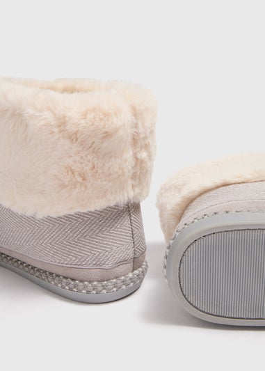 Grey Herringbone Boot Slippers