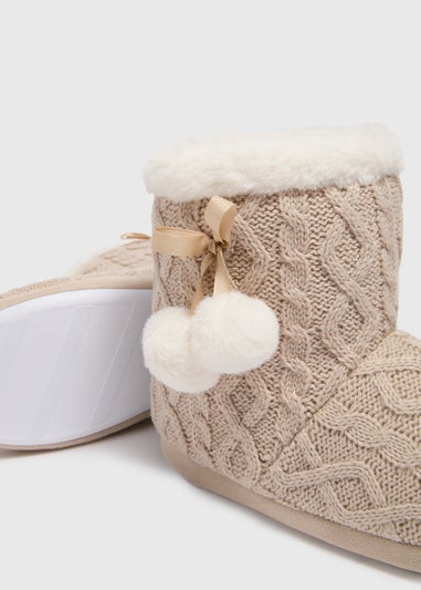 Oatmeal Knitted Slipper Boot