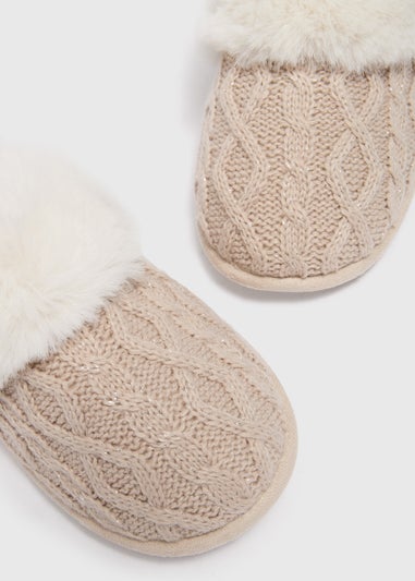 Oatmeal Knitted Mule Slippers