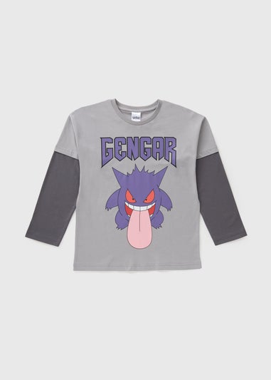 Pokemon Kids Grey Gengar Long Sleeve Top (Younger 4-12)