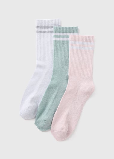 3 Pack Multicoloured Sparkle Sports Crew Socks