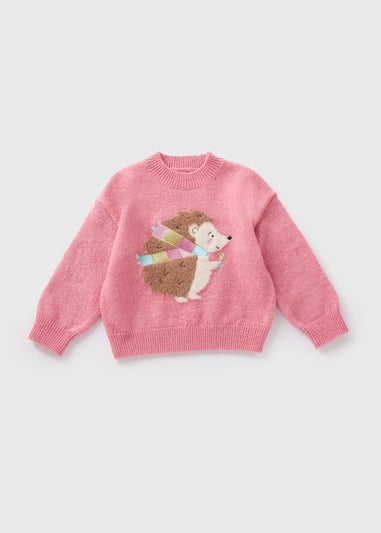 Girls Pink Hedgehog Knitted Jumper (1-7yrs)