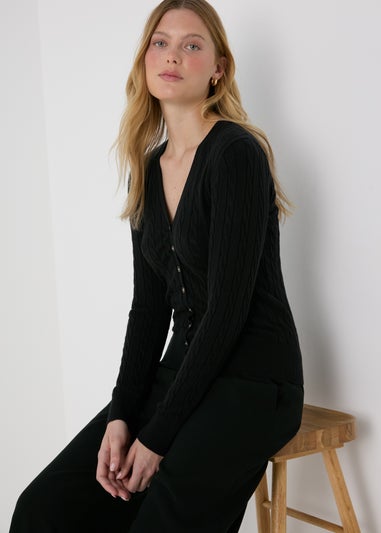 Black Cable Knit Cardigan Matalan