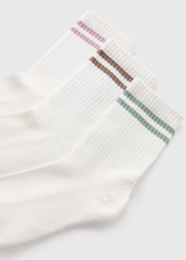 3 Pack Cream Stripe Sports Crew Socks