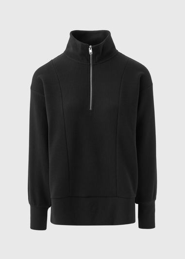 Souluxe Black Ribbed Half Zip Jumper