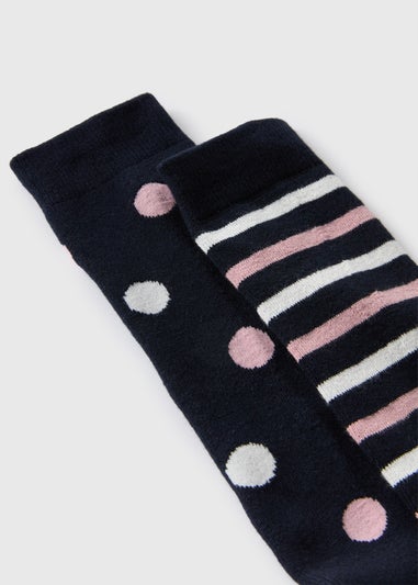 Navy Patterned Welly Socks